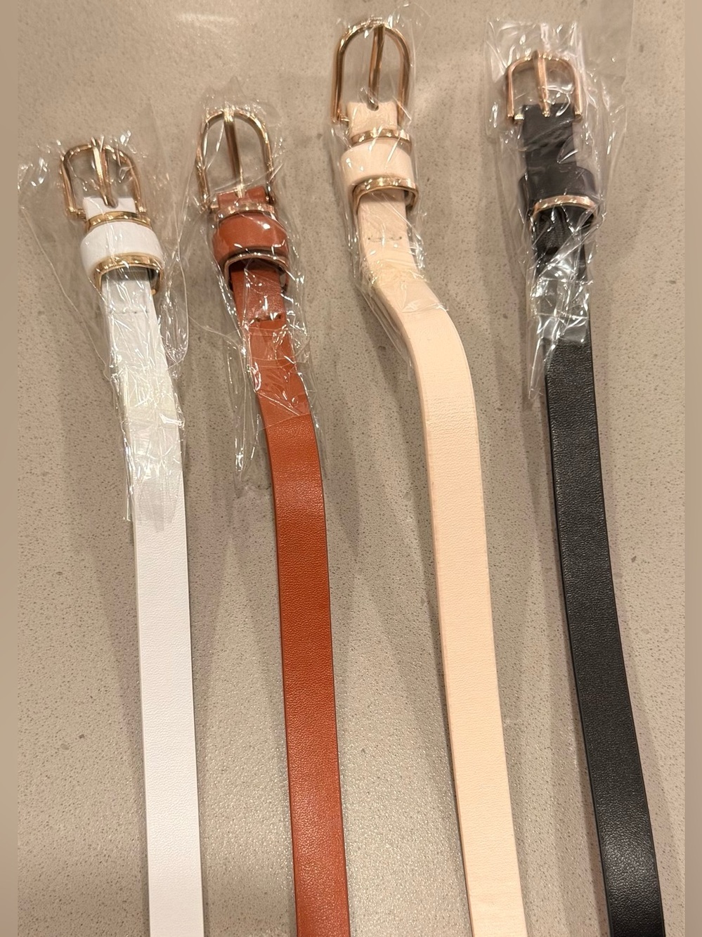 New- Classic Leather Skinny Belt - White, Brown, Cream, Black- 110X3xm- 4 Pack!!